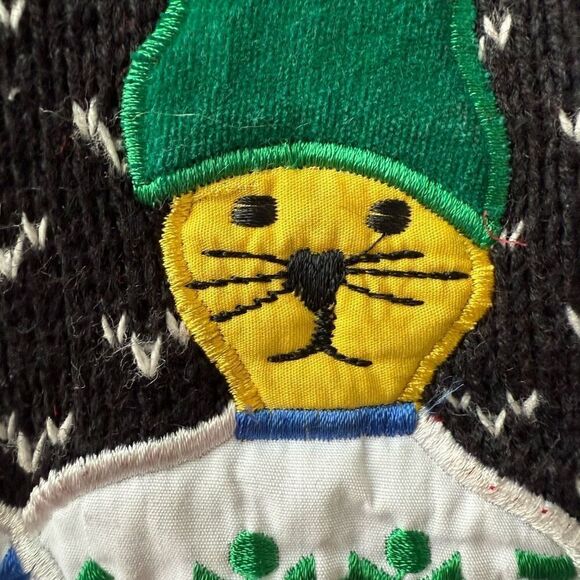 Vintage 90s Jordache Novelty Sweater Applique Embroidered Mock Neck Sweater M - Picture 5 of 10